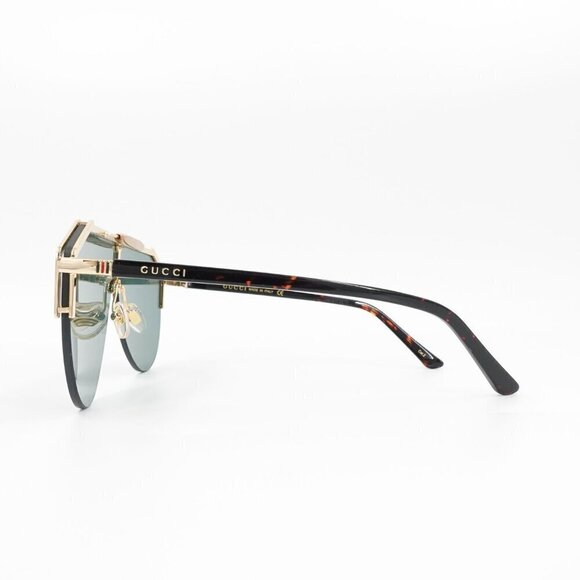 Gucci GG0584 Shield Sunglasses Gold Havana Green OS - Picture 3 of 16